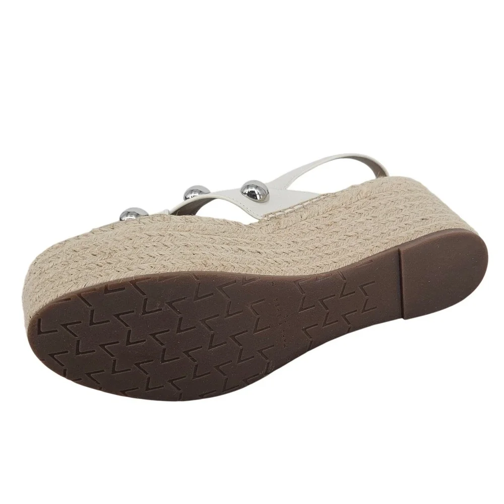 Marc‎ Fisher Mirella White Leather Studded Platform Espadrille Wedge Sandals 10M